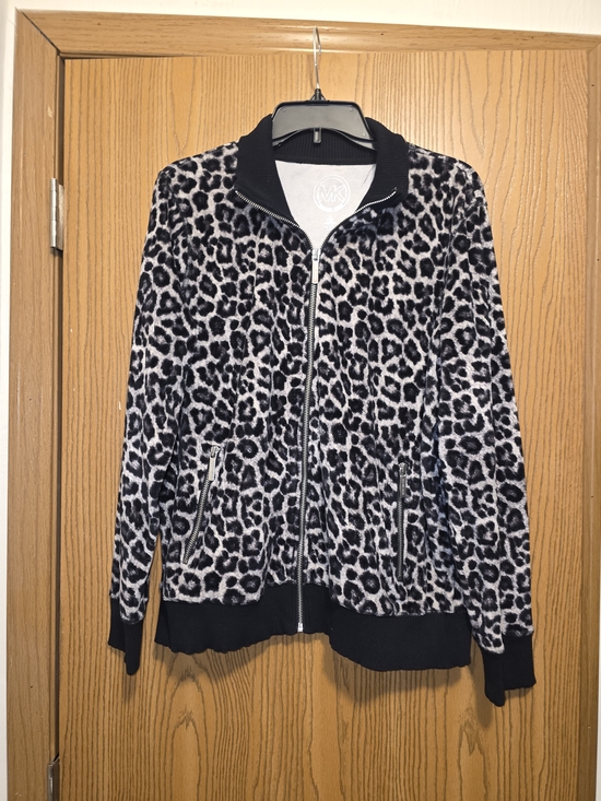 Michael Kors Jackets & Blazers - Michael Kors Black & White Leopard Zip Bomber Jacket